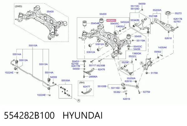 Bloco silencioso de viga traseira (de plataforma veicular) 554282B100 Hyundai/Kia