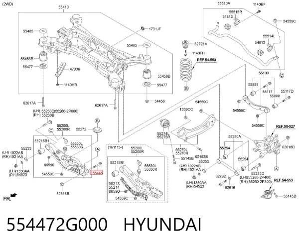 Parafuso de fixação do braço oscilante inferior traseiro, interno 554472G000 Hyundai/Kia