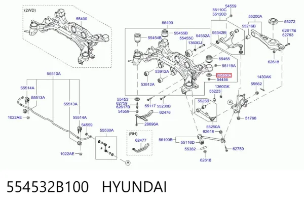 Viga de suspensão traseira (plataforma veicular) 554532B100 Hyundai/Kia