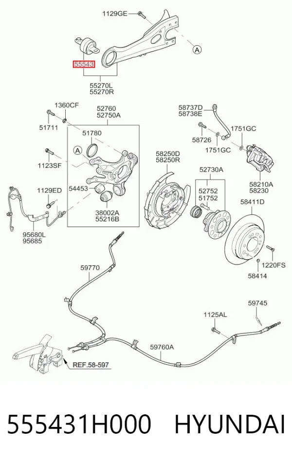Bloco silencioso de braço oscilante traseiro longitudinal 555431H000 Hyundai/Kia
