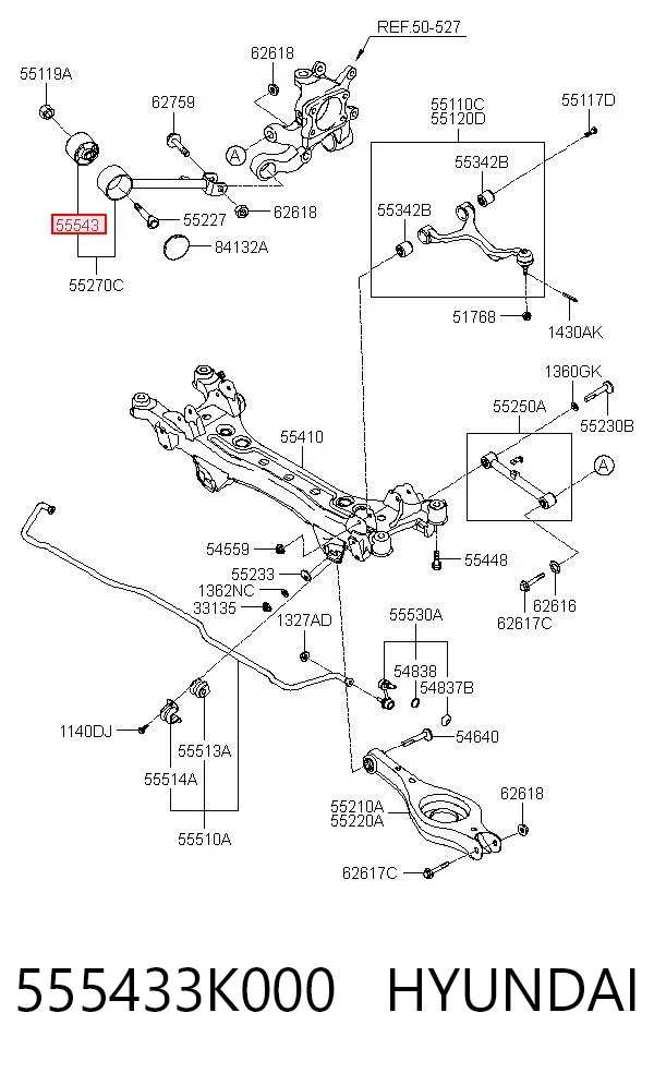 Bloco silencioso dianteiro de braço oscilante traseiro longitudinal 555433K000 Hyundai/Kia