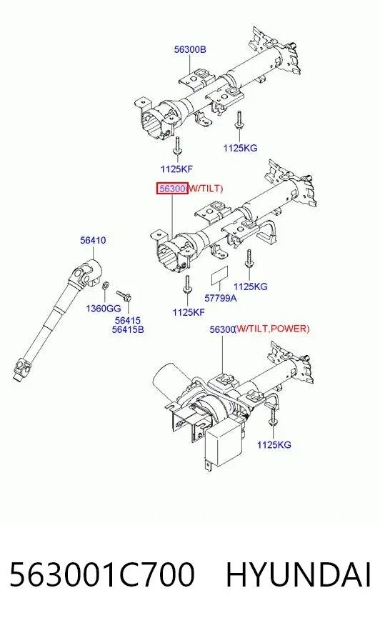 Coluna da direção 563001C700 Hyundai/Kia