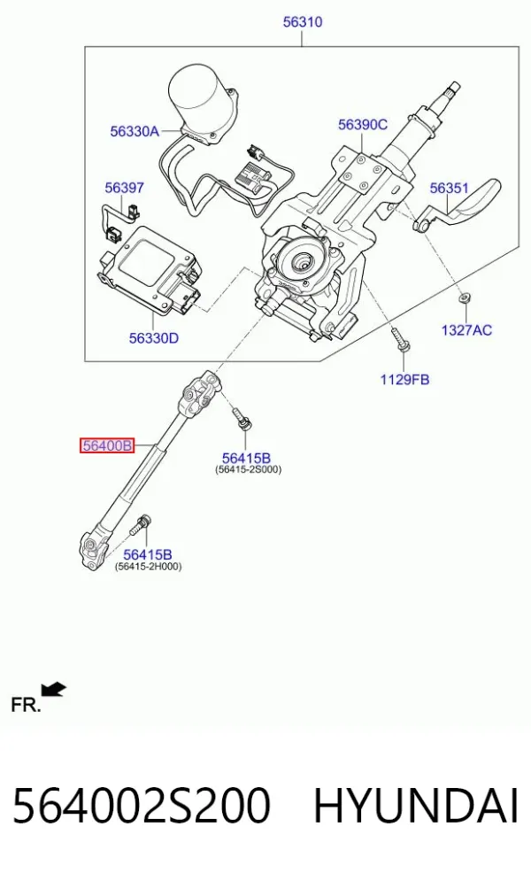 Veio da coluna de direção inferior 564002S200 Hyundai/Kia