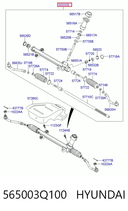 Cremalheira da direção 565003Q100 Hyundai/Kia