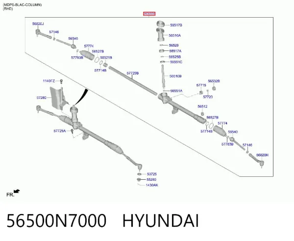 Cremalheira da direção 56500N7000 Hyundai/Kia