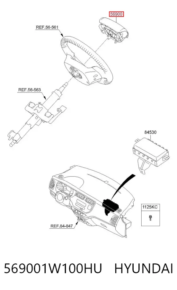 Cinto de segurança (AIRBAG) de condutor 569001W100HU Hyundai/Kia