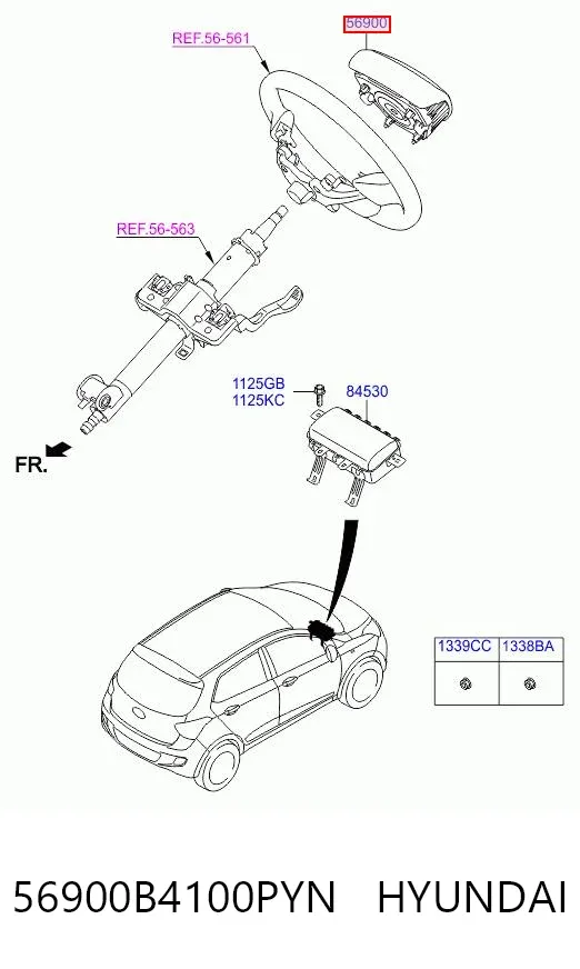 Cinto de segurança (AIRBAG) de condutor 56900B4100PYN Hyundai/Kia