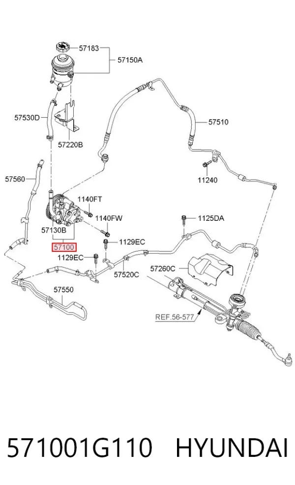 Bomba da Direção hidrâulica assistida 571001G110 Hyundai/Kia