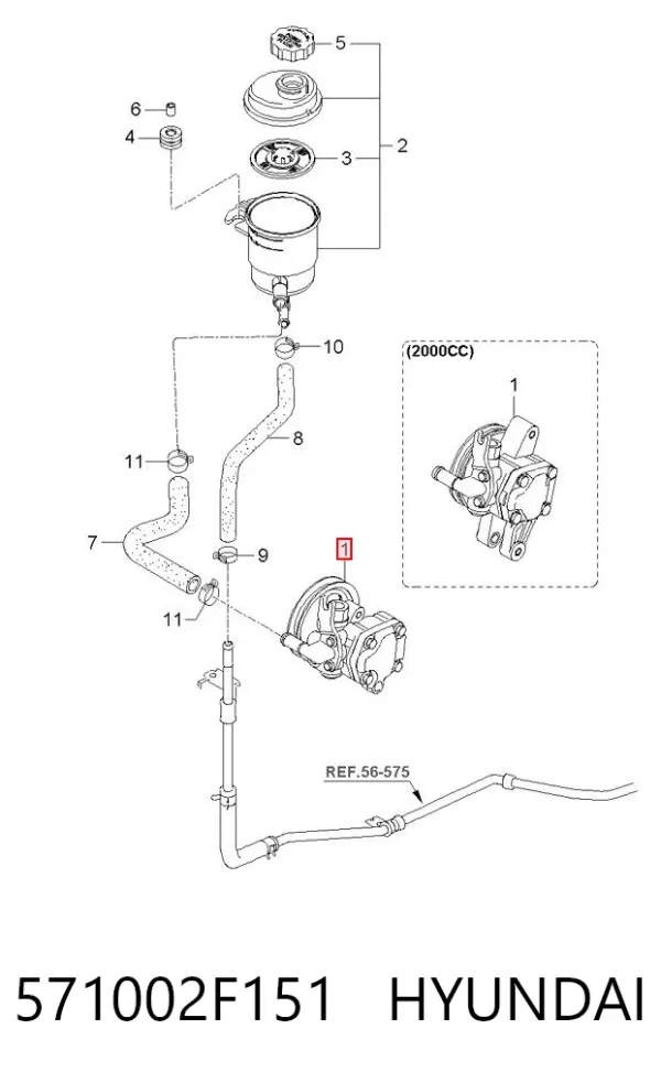 Bomba da Direção hidrâulica assistida 571002F151 Hyundai/Kia