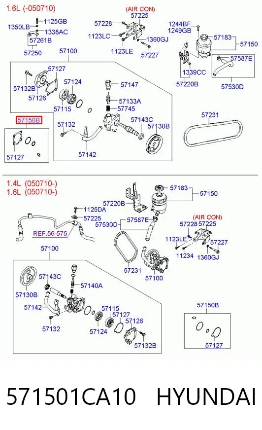 Kit de reparação da bomba da Direção hidrâulica assistida 571501CA10 Hyundai/Kia