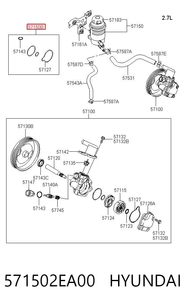 Kit de reparação da bomba da Direção hidrâulica assistida 571502EA00 Hyundai/Kia