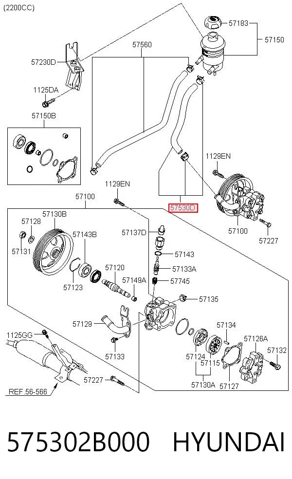Mangueira da Direção hidrâulica assistida de pressão baixa, desde o tanque até a bomba 575302B000 Hyundai/Kia
