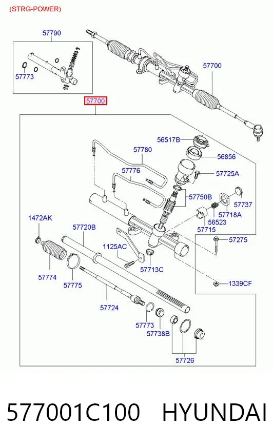 Cremalheira da direção 577001C100 Hyundai/Kia