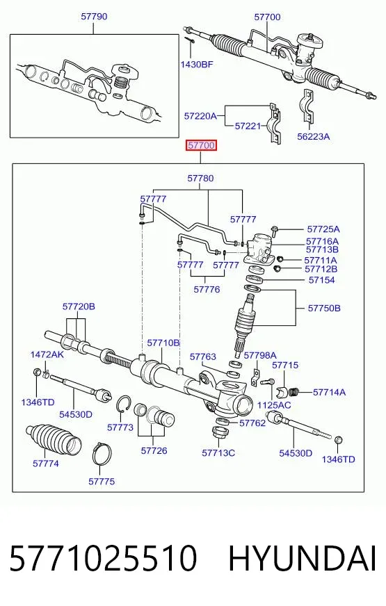 Cremalheira da direção 5771025510 Hyundai/Kia