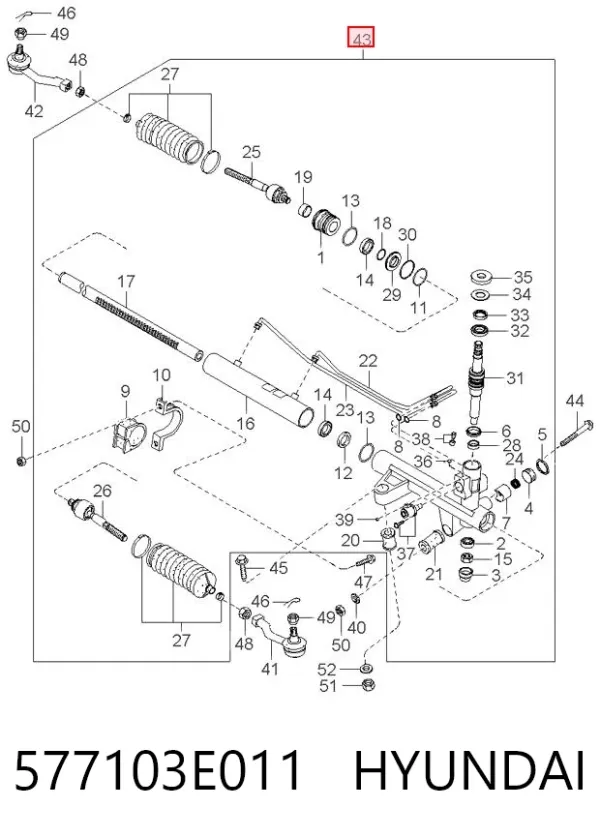 Cremalheira da direção 577103E011 Hyundai/Kia