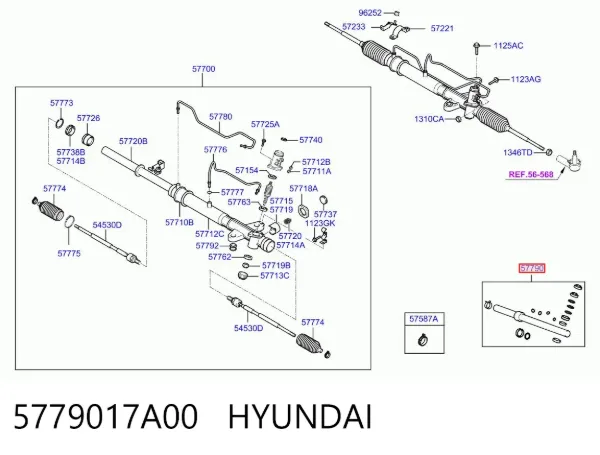 Kit de reparação da cremalheira da direção (do mecanismo), (kit de vedantes) Hyundai Matrix FC