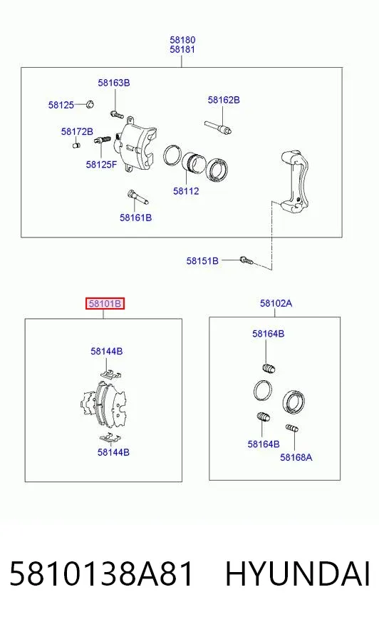 Sapatas do freio dianteiras de disco 5810138A81 Hyundai/Kia