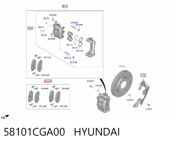 Sapatas do freio dianteiras de disco 58101CGA00 Hyundai/Kia