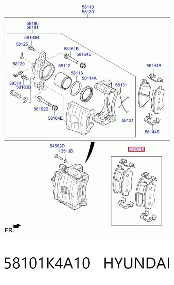 Sapatas do freio dianteiras de disco 58101K4A10 Hyundai/Kia