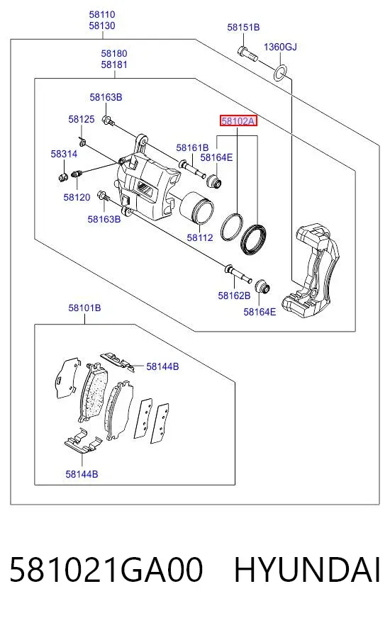 Kit de reparação de suporte do freio dianteiro 581021GA00 Hyundai/Kia