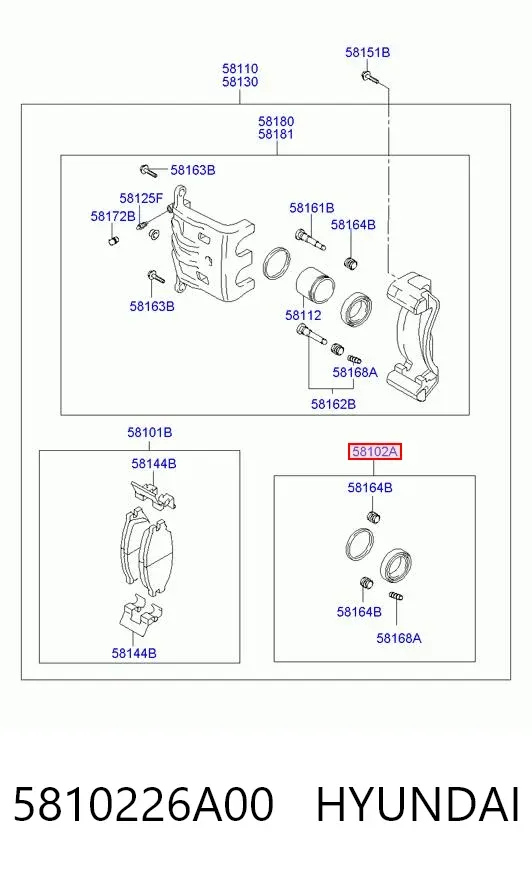 Kit de reparação de suporte do freio dianteiro 5810226A00 Hyundai/Kia