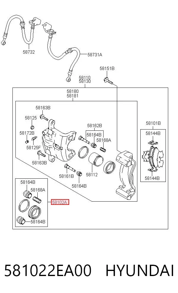 Kit de reparação de suporte do freio dianteiro 581022EA00 Hyundai/Kia