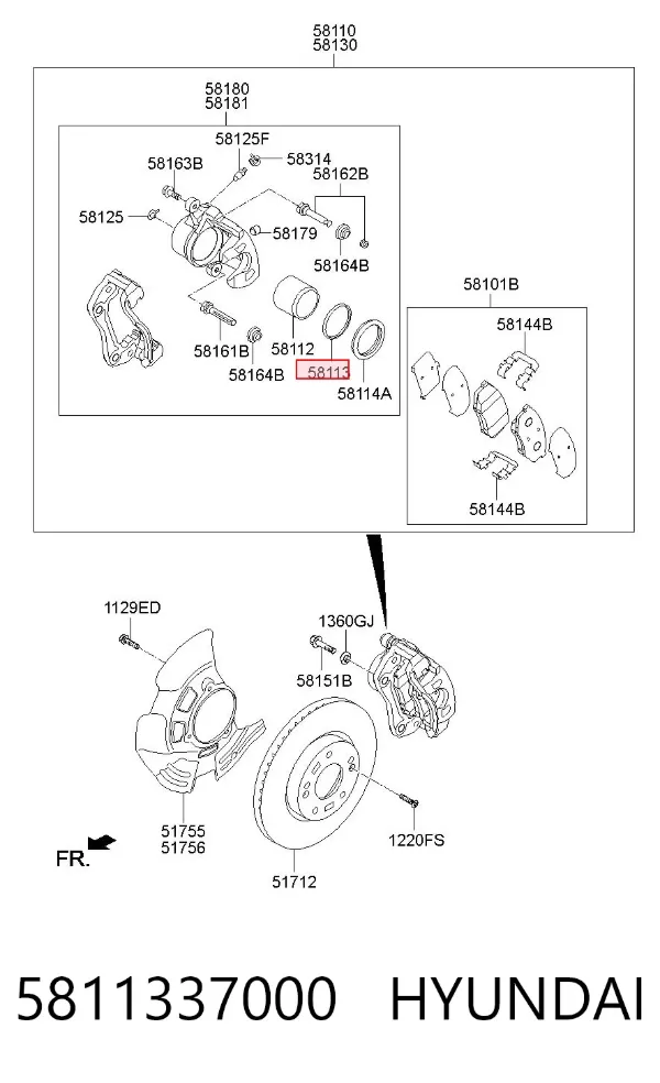 Bucim de suporte dianteiro 5811337000 Hyundai/Kia