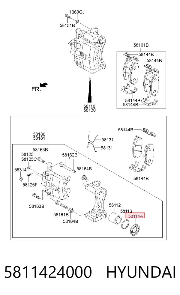 Bota de proteção de suporte guia do freio dianteiro 5811424000 Hyundai/Kia
