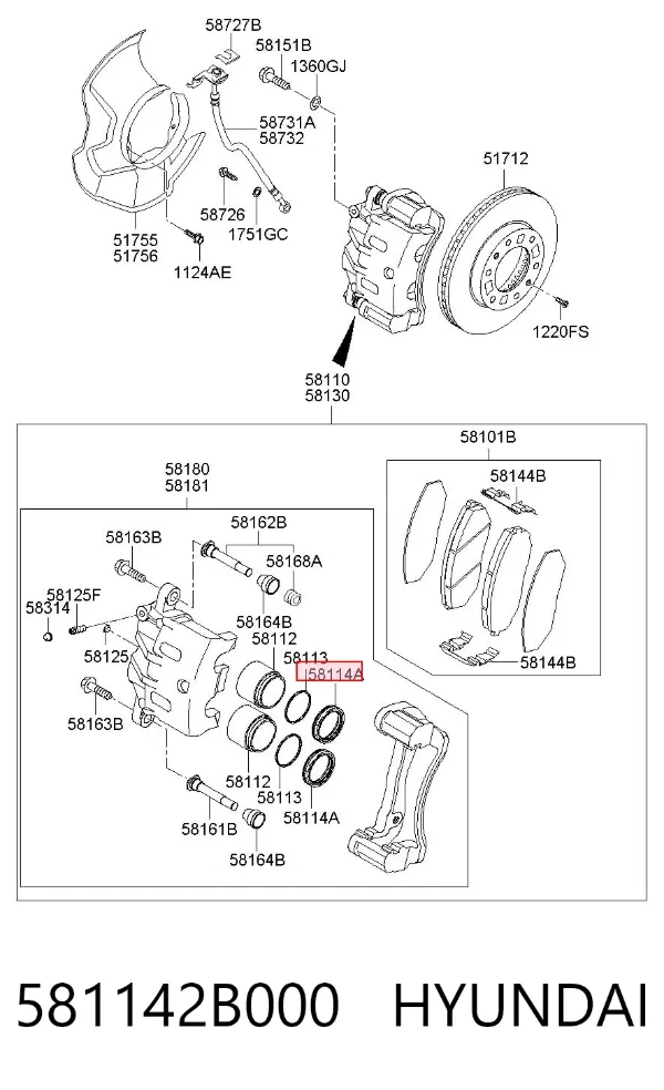 Bucim de suporte dianteiro 581142B000 Hyundai/Kia