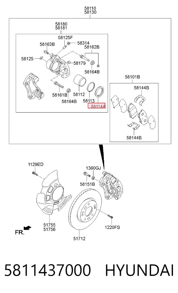 Bucim de suporte dianteiro 5811437000 Hyundai/Kia