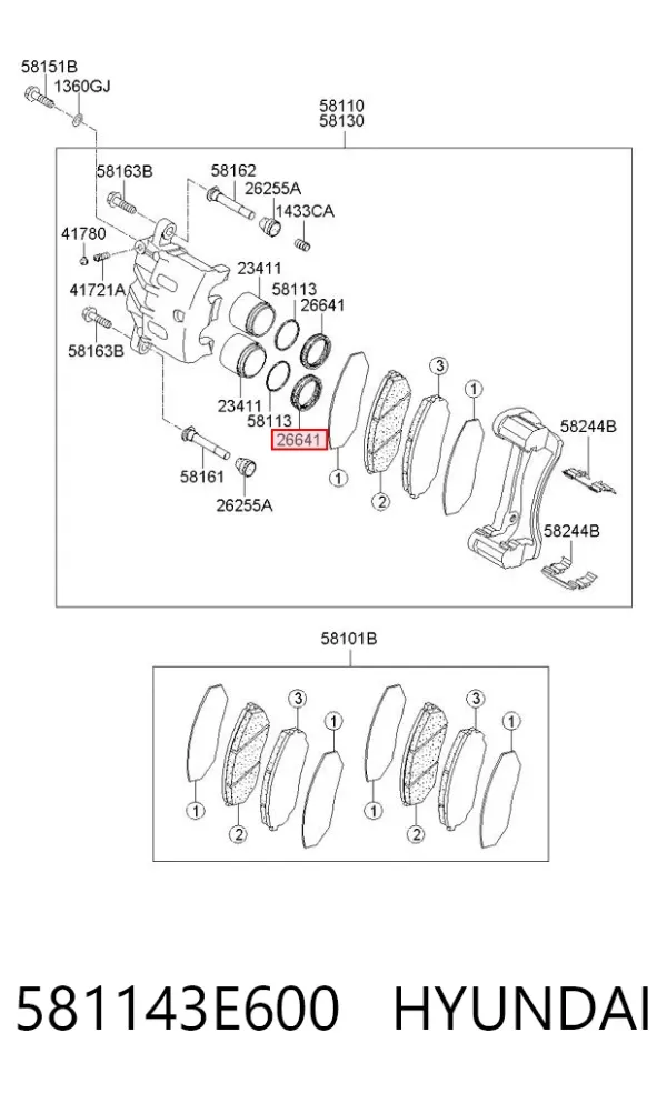 Kit de reparação de suporte do freio dianteiro 581143E600 Hyundai/Kia