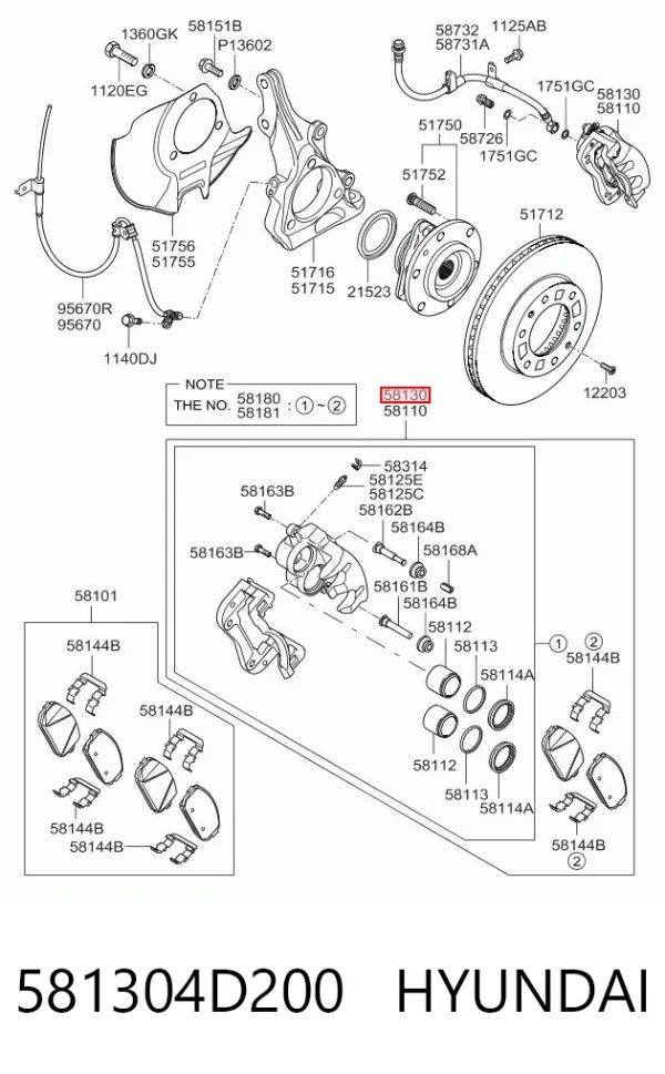 Suporte do freio dianteiro direito 581304D200 Hyundai/Kia