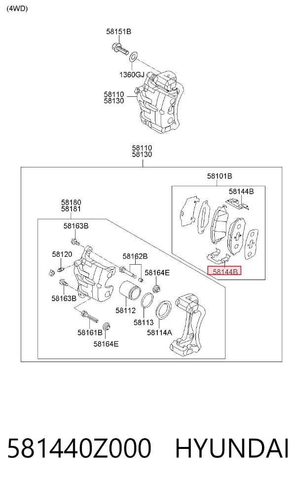 Kit de molas de fixação de sapatas de disco dianteiras 581440Z000 Hyundai/Kia