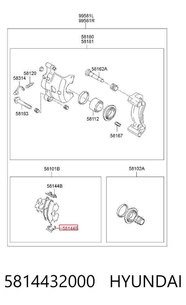 Kit de molas de fixação de sapatas de disco dianteiras 5814432000 Hyundai/Kia