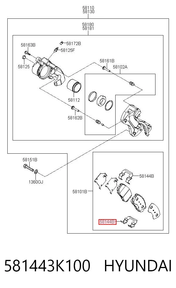Kit de molas de fixação de sapatas de disco dianteiras 581443K100 Hyundai/Kia