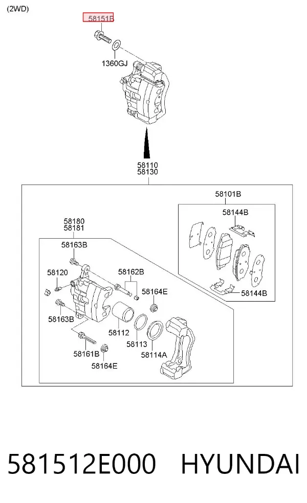 Parafuso do freio de suporte 581512E000 Hyundai/Kia