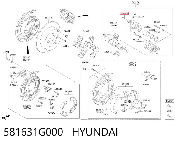 Kit de reparação de suporte do freio dianteiro 581631G000 Hyundai/Kia