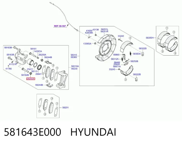 Bota de proteção de suporte guia do freio traseiro 581643E000 Hyundai/Kia