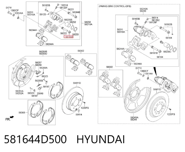 Bota de proteção de suporte guia do freio traseiro 581644D500 Hyundai/Kia