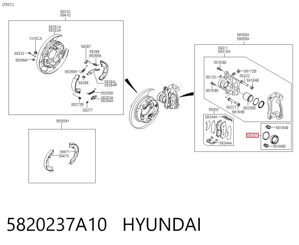 Kit de reparação de suporte do freio traseiro 5820237A10 Hyundai/Kia