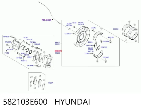 Suporte do freio traseiro esquerdo 582103E600 Hyundai/Kia