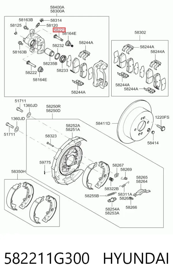 Guia superior de suporte traseiro 582211G300 Hyundai/Kia