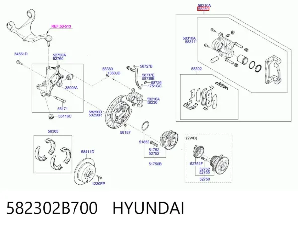 Suporte do freio traseiro direito 582302B700 Hyundai/Kia