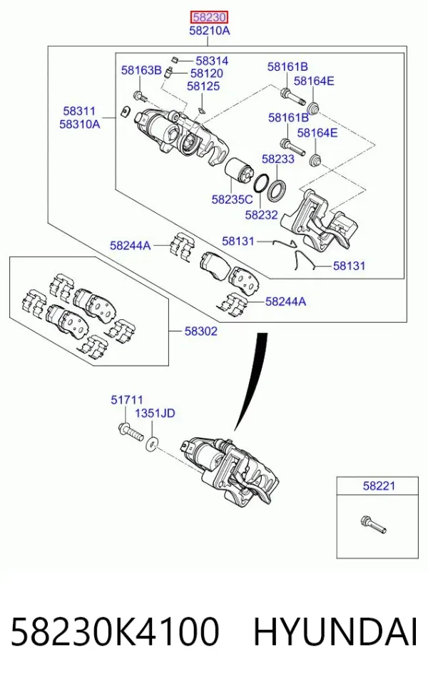 Suporte do freio traseiro direito 58230K4100 Hyundai/Kia