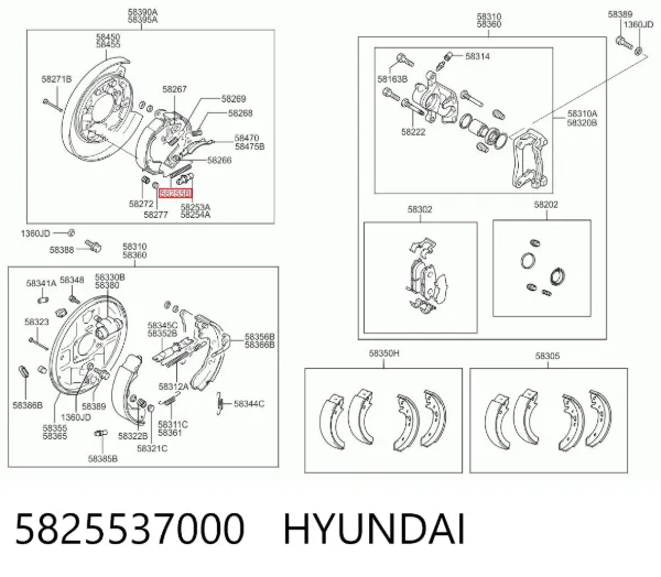 Kit de reparação do freio de estacionamento 5825537000 Hyundai/Kia