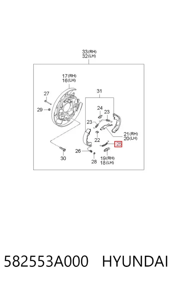 Kit de reparação do freio de estacionamento 582553A000 Hyundai/Kia