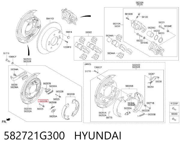 Kit de montagem das sapatas traseiras de tambor 582721G300 Hyundai/Kia