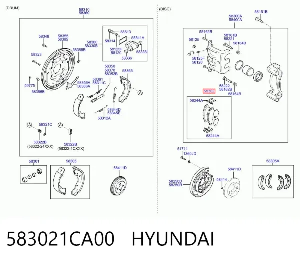 Sapatas do freio traseiras de disco 583021CA00 Hyundai/Kia