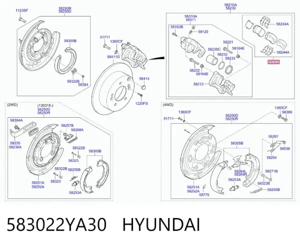 Sapatas do freio traseiras de disco 583022YA30 Hyundai/Kia