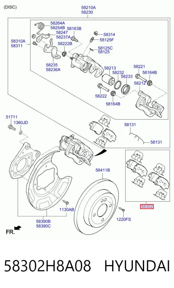 Sapatas do freio traseiras de disco 58302H8A08 Hyundai/Kia